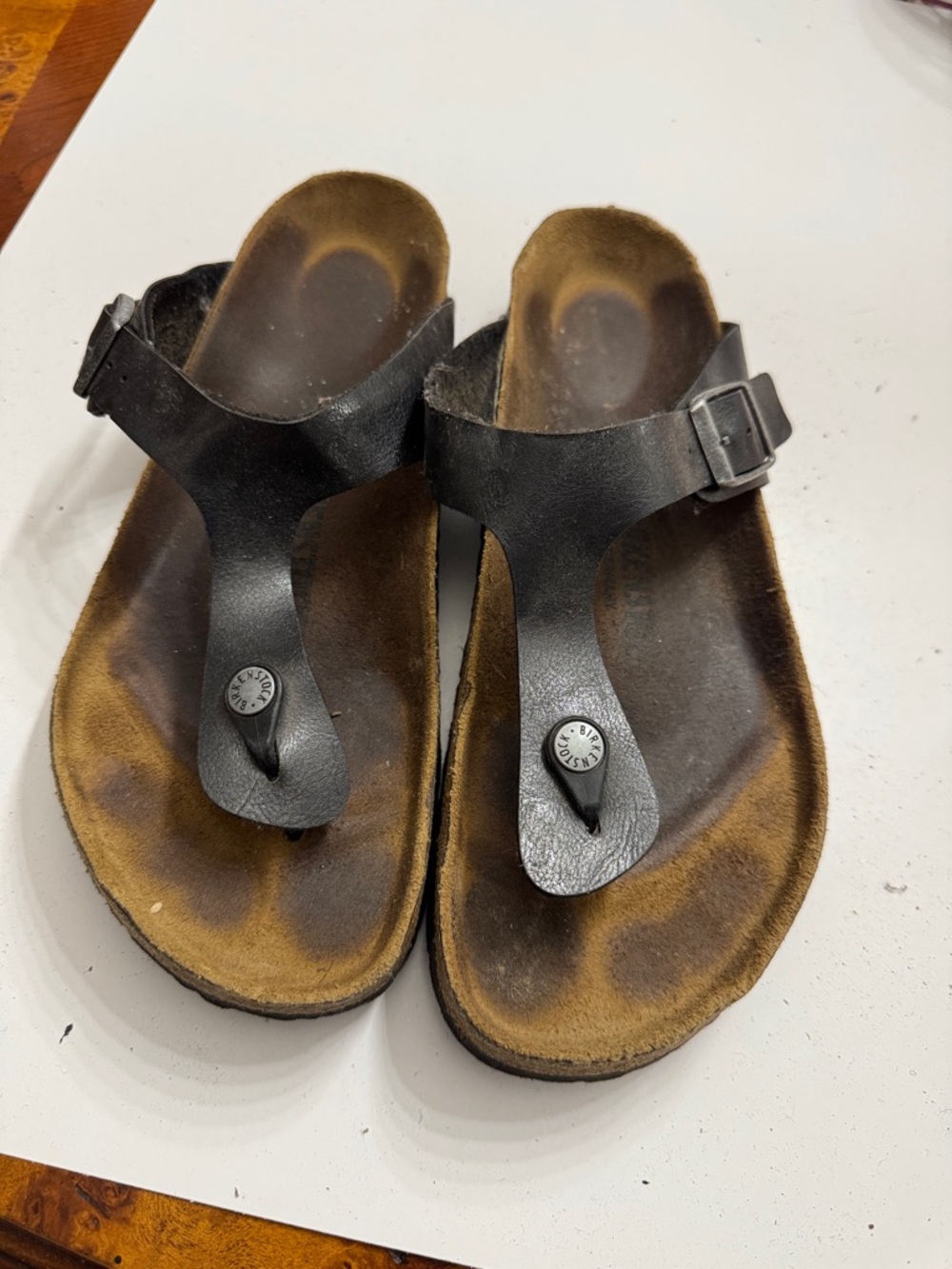 Men Birkenstock Black Leather Toe-Post slipper size 41